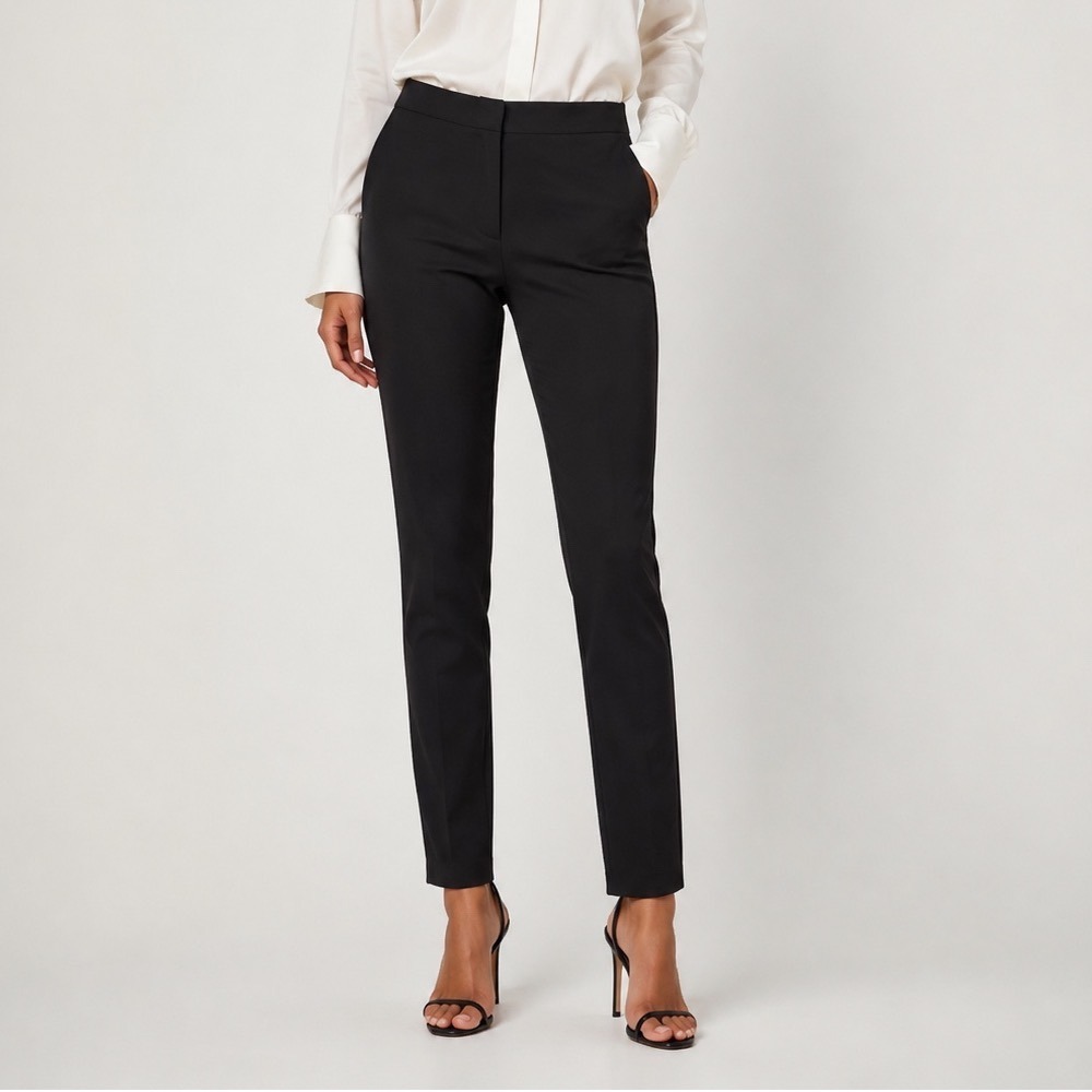 Theory HW Tennyson Slim Pant Women's 12 Black Tech Knit Split Hem Office Chic